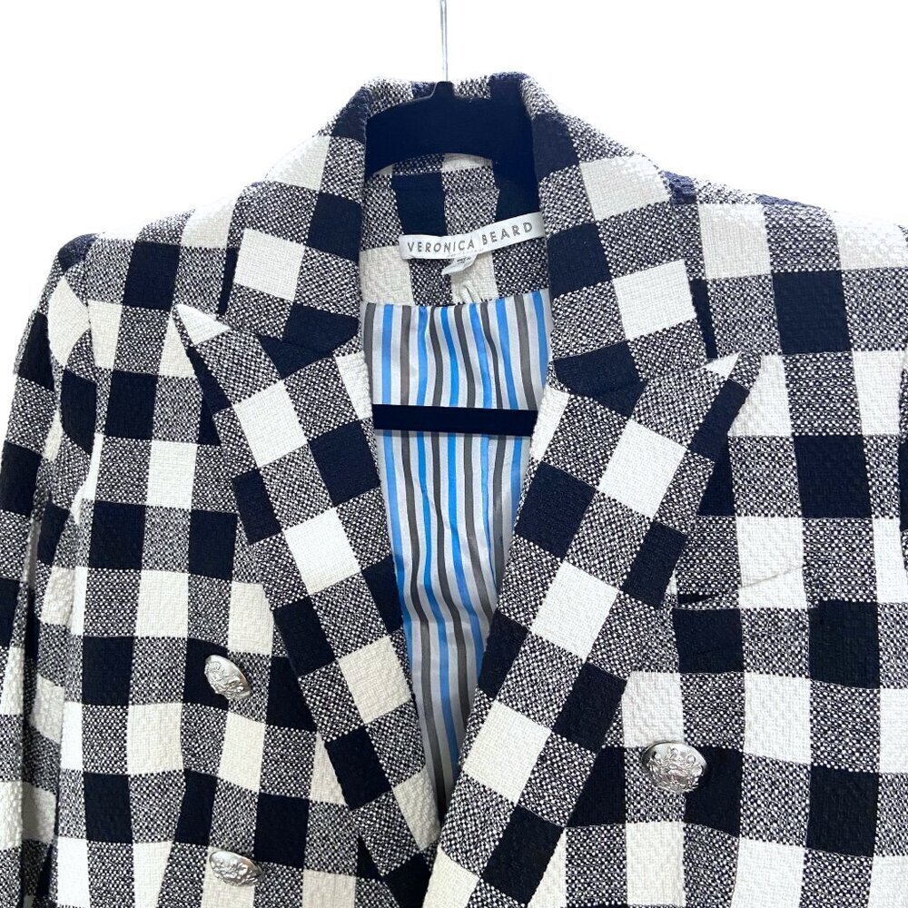 Veronica Beard Miller Dickey Tweed Blazer Black White Gingham Double Breast Sz 0 - Picture 7 of 15